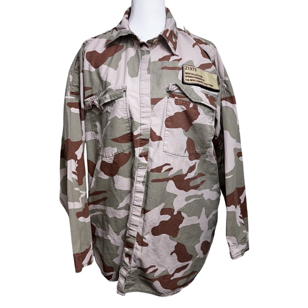 Zara Z1975 Camouflage Print Utility Shirt Jacket Women Small Desert Camo Cotton